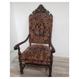 Antique walnut high back needlepoint arm chair