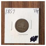 1857 Flying Eagle Cent coin, marked VG