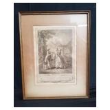 Framed etching "a promenade du soir"
