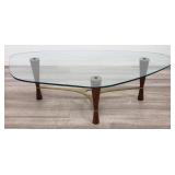 Dunbar mid-century modern rosewood & brass glass