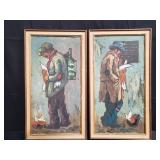 Pair of vintage mix media on board