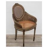 Antique carved wood ballon back arm chair