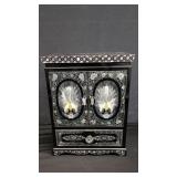 Asian black lacquer mother of pearl jewelry box