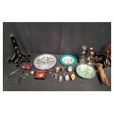 Box of candle holders, paper weight, &