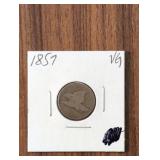 1857 Flying Eagle Cent coin, marked VG