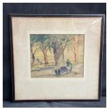 Signed framed vintage water color on rag paper