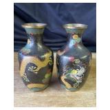 Pair of vintage Asian cloisonné brass vases