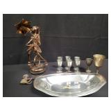 Box of miscellaneous, miniature pewter goblets,