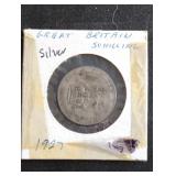 Silver 1927 Great Britain One Shilling coin