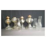 Box of glass oil hurricane lamps