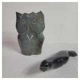 Pair of Signed  stone sculptures ,  box lot