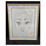 Framed pastel signed graphite on paper portrait