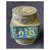 Vintage Asian brass enamel trinket box