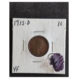1915-D Lincoln Wheat Cent coin marked VF