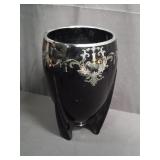 Art deco ebony glass silver overlaid vase
