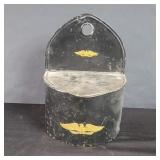 Vintage kreamer tin wall pocket with glass insert