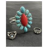 Group of southwestern bracelet and rings