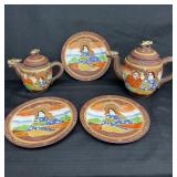 Vintage ceramic Japanese Satsuma Dragon teapot set