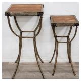 Pair of vintage metal & wood plant stands