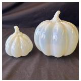 Pair of hand-blown art milk glass pumpkins