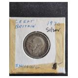 Silver 1930 Great Britain One Shilling coin