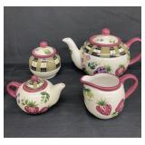 Oneida hand painted strawberry plaid tea set