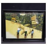 Framed Asian needlework