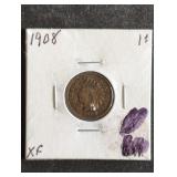 1908 Indian Head Cent coin marked XF