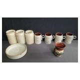 Box of ceramic mugs, jars, etc.