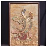 Vintage Asian handpainted plaster raised relief