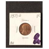 Uncirculated 1939-D Lincoln Wheat Cent coin