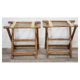 Pair of vintage bamboo & rattan luggage rack