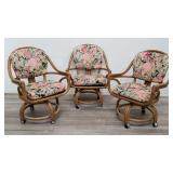 3 vintage bentwood & rattan chairs on casters