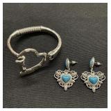 Group of heart bracelet and earrings