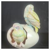 Signed owls hatching ceramic figure