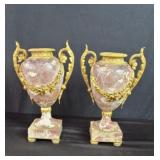 Pair of Louise XVI style marble and bronze urns