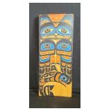Signed and dated Tiki style carved wood wall