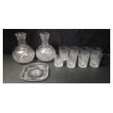 Group of crystal glasses, vases, plate