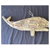 Vintage hand made wood whale plaque with hanging