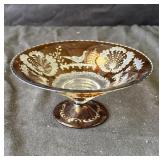 Vintage etched amber glass dish