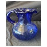 Vintage blue glass pitcher