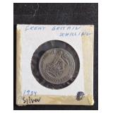 Silver 1934 Great Britain One Shilling coin