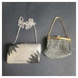 Pair of Vintage metal and fabric handbags