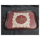 Vintage wood & brass serving tray