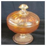 Carnival glass covered bowl