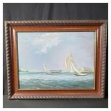 Oil on canvas painting sailing
