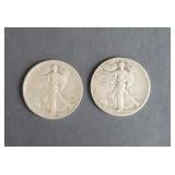 Pair of 1940 - 1943 silver walking liberty  half