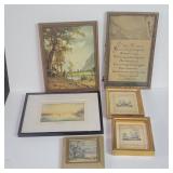 Group of prints, oil painting, watercolor  box lot