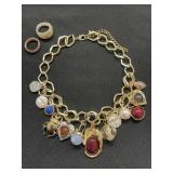 Charm necklace and 2 rings lot