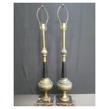 Pair of brass and marble base table lamps